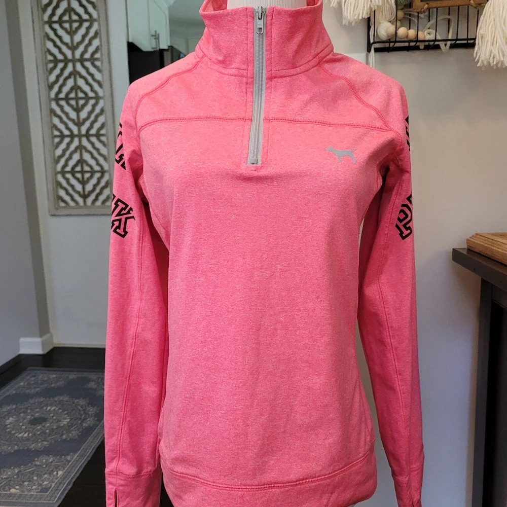 Victoria’s Secret PINK •Size Small• Bright Pink Quarter Zip Fitted Athletic Top